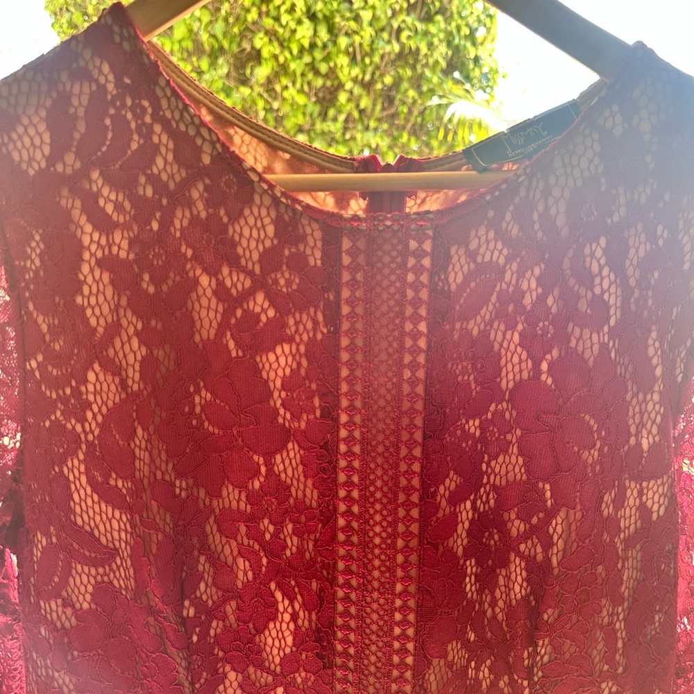 Red Lace 3/4 Sleeve Blouse Dress